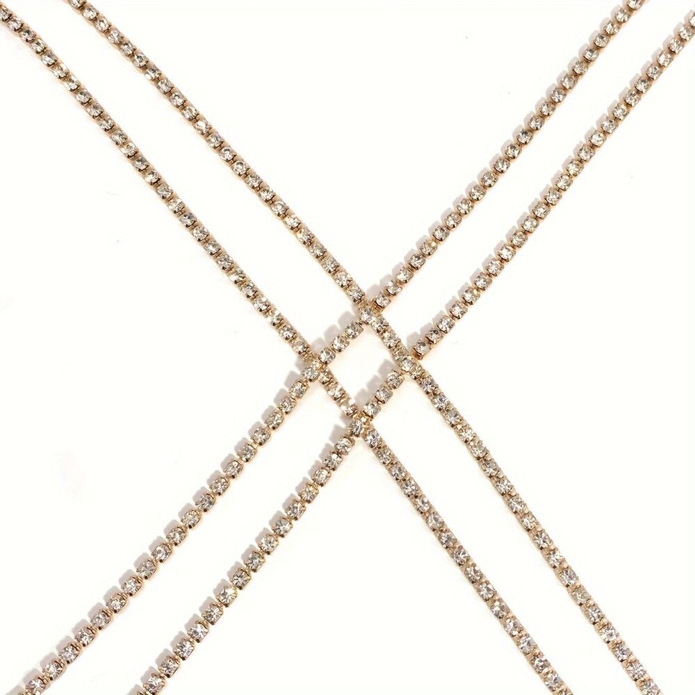 🆕 Rhinestones Criss cross Body Chain Bra Jewelry Harness For Women - Picture 4 of 7